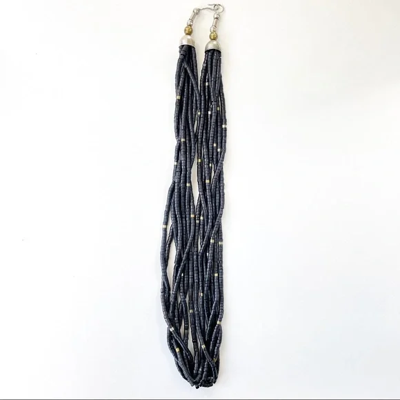 Vintage 1970s Coconut Shell Bead Black & Metallic Necklace - Picture 9 of 12